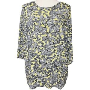 J. Jill Large Floral Top 3/4 Sleeve Rayon Blouse Wearever Collection Multicolor
